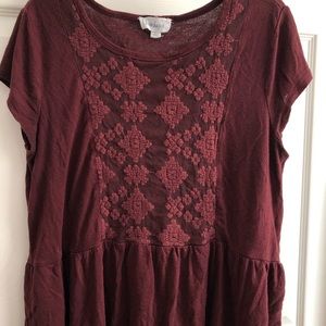 Maroon Peplum Shirt Kohl’s Medium Short Sleeve